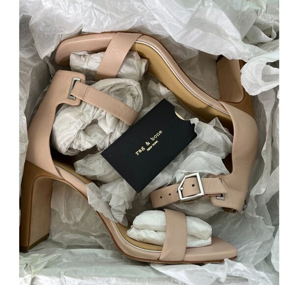 Rag & Bone Ellis Sandal Nude Leather Block Heel Ankle Strap Sandals SZ 39, US 9 - Picture 13 of 14